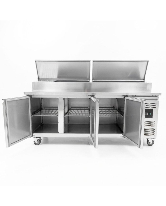 Mesa Ensaladera Refrigerada de 3 Puertas 202x80 cm para Cubetas GN con Tapa Abatible de Acero Cleiton | Hostelería