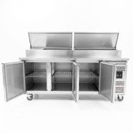 Mesa Ensaladera Refrigerada de 3 Puertas 202x80 cm para Cubetas GN con Tapa Abatible de Acero Cleiton | Hostelería