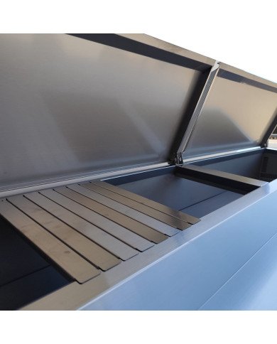 Mesa Ensaladera Refrigerada de 3 Puertas 202x80 cm para Cubetas GN con Tapa Abatible de Acero Cleiton | Hostelería