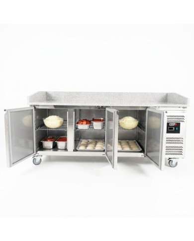 Mesa pizzera refrigerada 200 cm 3 puertas mármol ROMUX | Hostelería profesional