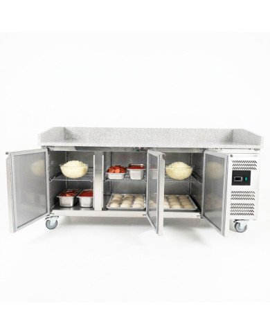 Mesa pizzera refrigerada 200 cm 3 puertas mármol CLEITON | Hostelería profesional
