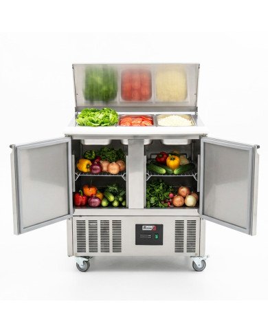 Mesa Fria de Preparacion 2 Puertas de 90x70 cm con Encimera de Poliuterano ®Romux