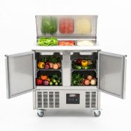 Mesa Fria de Preparacion 2 Puertas de 90x70 cm con Encimera de Poliuterano ®Romux