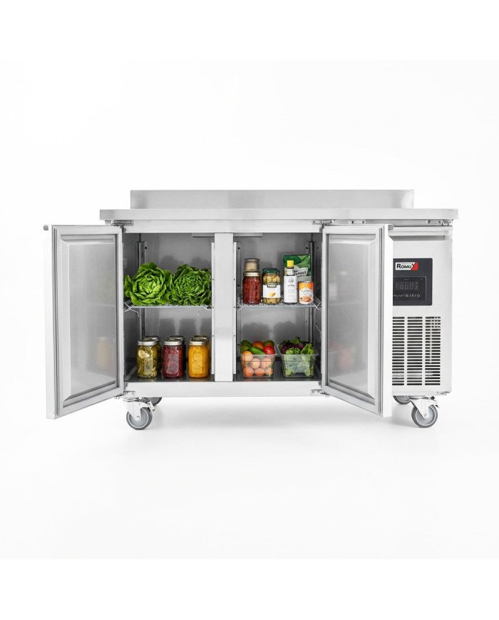 Mesa Fria de Preparacion Acero Inoxidable 2 Puertas 282 Litros 136x70 cm Clase A Ventilada Romux | Hosteleria