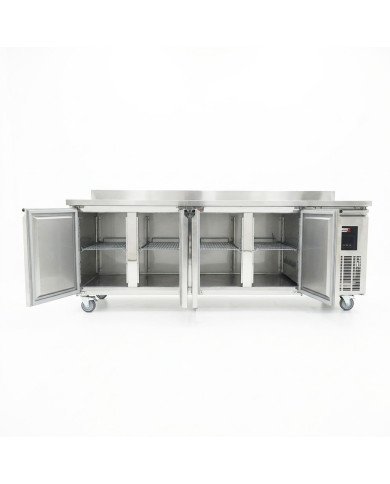 Mesa Fría de Preparación Acero Inoxidable 4 Puertas 553 Litros 223x70 cm Clase A Ventilada Romux | Hosteleria