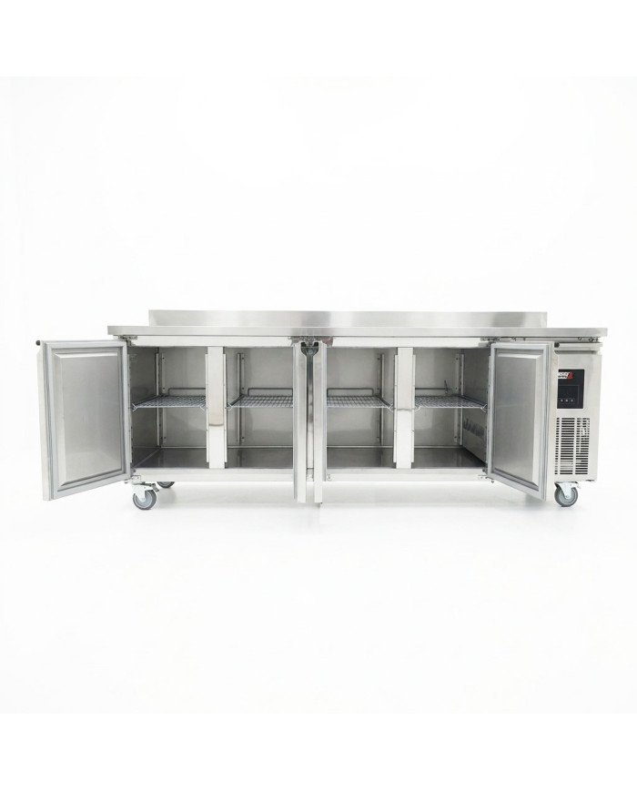 Mesa Fría de Preparación Acero Inoxidable 4 Puertas 553 Litros 223x70 cm Clase A Ventilada Romux | Hosteleria