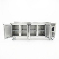 Mesa Fría de Preparación Acero Inoxidable 4 Puertas 553 Litros 223x70 cm Clase A Ventilada Romux | Hosteleria