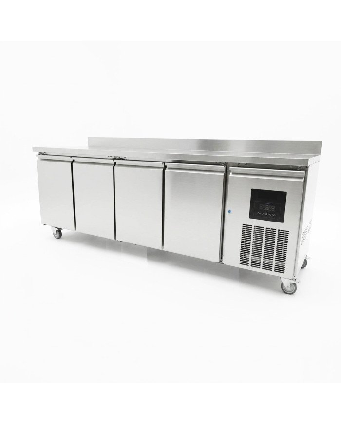 Mesa Fría de Preparación Acero Inoxidable 4 Puertas 553 Litros 223x70 cm Clase A Ventilada Cleiton | Hosteleria