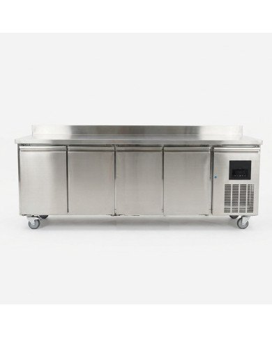 Mesa Fría de Preparación Acero Inoxidable 4 Puertas 553 Litros 223x70 cm Clase A Ventilada Cleiton | Hosteleria