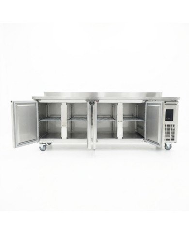 Mesa Fría de Preparación Acero Inoxidable 4 Puertas 553 Litros 223x70 cm Clase A Ventilada Cleiton | Hosteleria