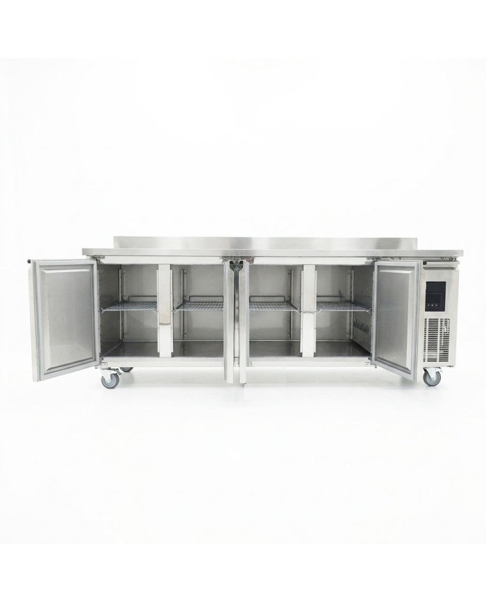 Mesa Fría de Preparación Acero Inoxidable 4 Puertas 553 Litros 223x70 cm Clase A Ventilada Cleiton | Hosteleria