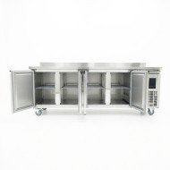 Mesa Fría de Preparación Acero Inoxidable 4 Puertas 553 Litros 223x70 cm Clase A Ventilada Cleiton | Hosteleria