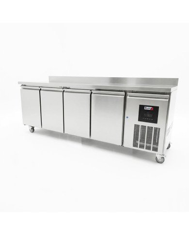 Mesa Fría de Preparación Acero Inoxidable 4 Puertas 553 Litros 223x70 cm Clase A Ventilada Romux | Hosteleria