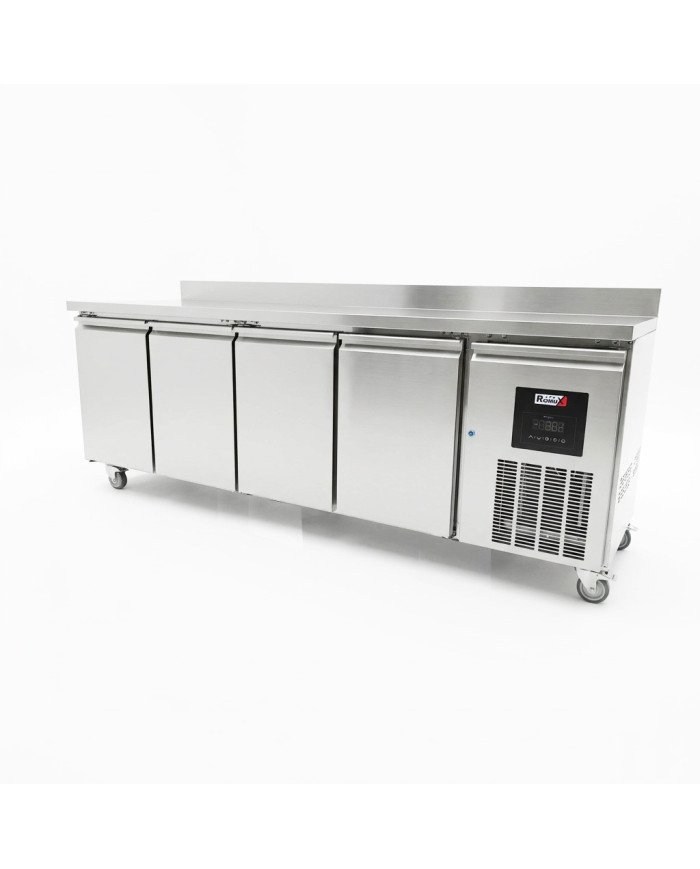 Mesa Fría de Preparación Acero Inoxidable 4 Puertas 553 Litros 223x70 cm Clase A Ventilada Romux | Hosteleria
