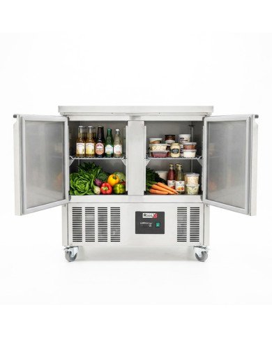 Mesa Fría de Preparación Acero Inoxidable 2 Puertas 240 Litros 90x70 cm Clase A Estática Romux | Hosteleria