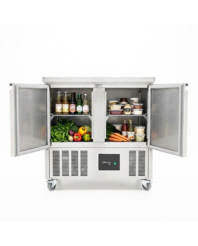 Mesa Fría de Preparación Acero Inoxidable 2 Puertas 240 Litros 90x70 cm Clase A Estática Cleiton | Hosteleria