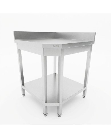 Mesa de Trabajo Acero Inoxidable Mural corner con 1 Estante para Hostelria 600x600 mm | ROMUX Profesional