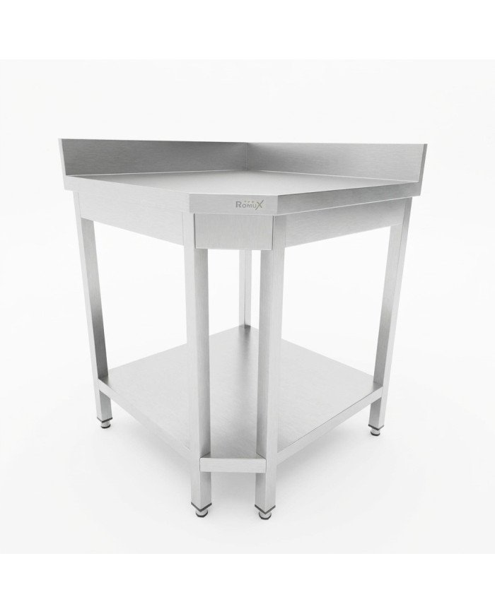 Mesa de Trabajo Acero Inoxidable Mural corner con 1 Estante para Hostelria 600x600 mm | ROMUX Profesional
