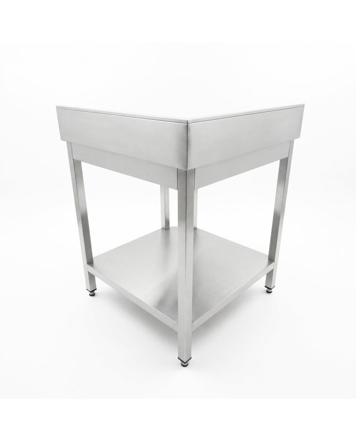 Mesa de Trabajo Acero Inoxidable Mural corner con 1 Estante para Hostelria 600x600 mm | CLEITON Profesional