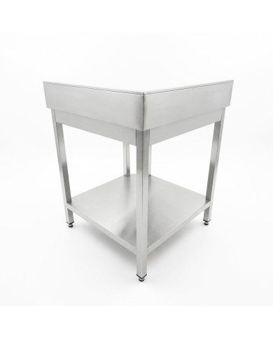 Mesa de Trabajo Acero Inoxidable Mural corner con 1 Estante para Hostelria 600x600 mm | ROMUX Profesional