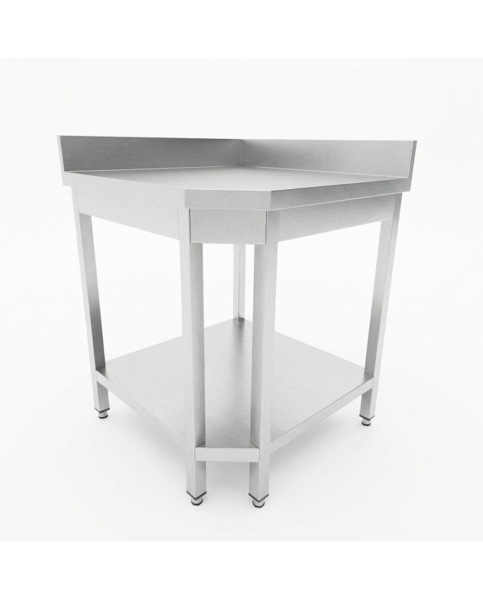 Mesa de Trabajo Acero Inoxidable Mural corner con 1 Estante para Hostelria 600x600 mm | ROMUX Profesional