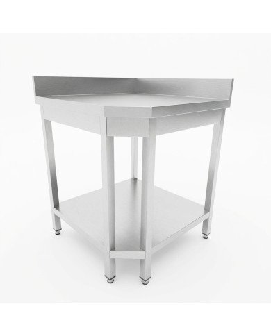Mesa de Trabajo Acero Inoxidable Mural corner con 1 Estante para Hostelria 600x600 mm | CLEITON Profesional