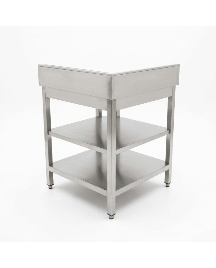Mesa de Trabajo Acero Inoxidable Mural corner con 2 Estantes para Hostelria 600x600 mm | CLEITON Profesional