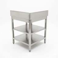 Mesa de Trabajo Acero Inoxidable Mural corner con 2 Estantes para Hostelria 600x600 mm | ROMUX Profesional