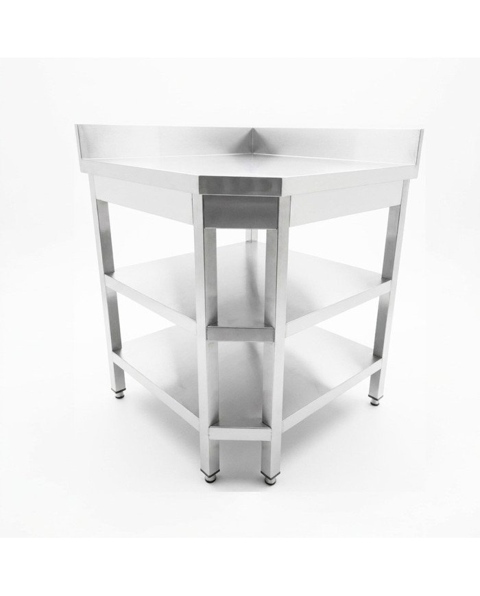 Mesa de Trabajo Acero Inoxidable Mural corner con 2 Estantes para Hostelria 600x600 mm | CLEITON Profesional