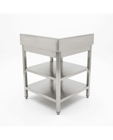 Mesa de Trabajo Acero Inoxidable Mural corner con 2 Estantes para Hostelria 600x600 mm | CLEITON Profesional