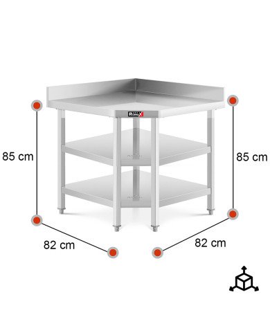 Mesa de Trabajo Acero Inoxidable Mural corner con 2 Estantes para Hostelria 600x600 mm | ROMUX Profesional