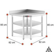 Mesa de Trabajo Acero Inoxidable Mural corner con 2 Estantes para Hostelria 600x600 mm | ROMUX Profesional