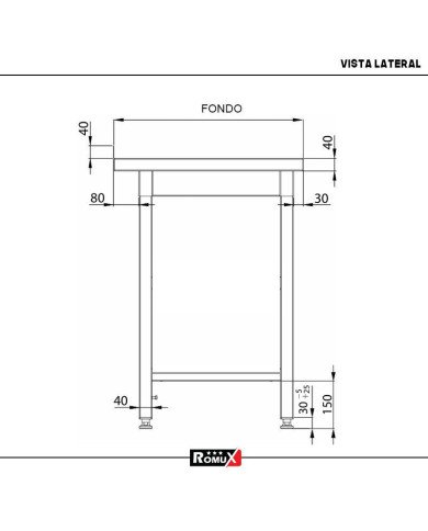 Mesa de Trabajo Acero Inoxidable para Hostelria 800x800 mm | ROMUX Profesional