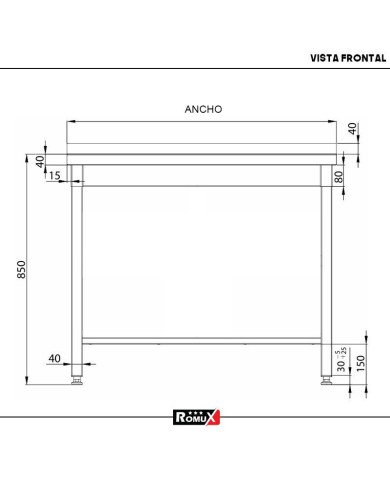 Mesa de Trabajo Acero Inoxidable para Hostelria 1600x800 mm | ROMUX Profesional
