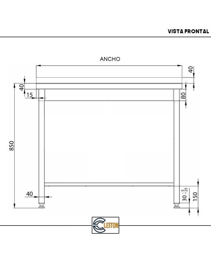 Mesa de Trabajo Acero Inoxidable para Hostelria 1400x800 mm | CLEITON Profesional