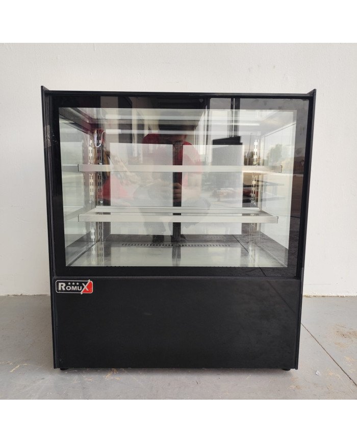 122. Vitrina Pastelera Expositora Refrigerada Cuadrada de Sobremesa 2 Estantes Negra 270 Litros Ventilada (FR-162)