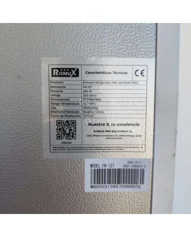 129. Armario Refrigerado ABS 600 Litros 1 Puerta 77 cm Blanco (FR-127)