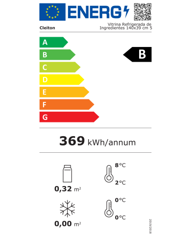 Vitrina refrigerada CLEITON 140x39 cm - 5 cubetas GN 1/3