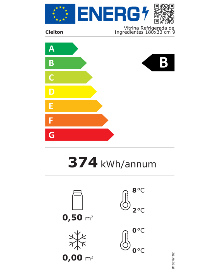 Vitrina refrigerada Cleiton 180x33 cm - 9 cubetas GN 1/4
