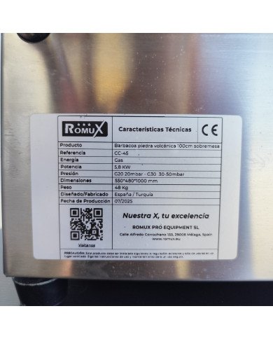 132. Barbacoa Industrial a Gas con Piedra Volcánica 100 cm Sobremesa (CC-45)