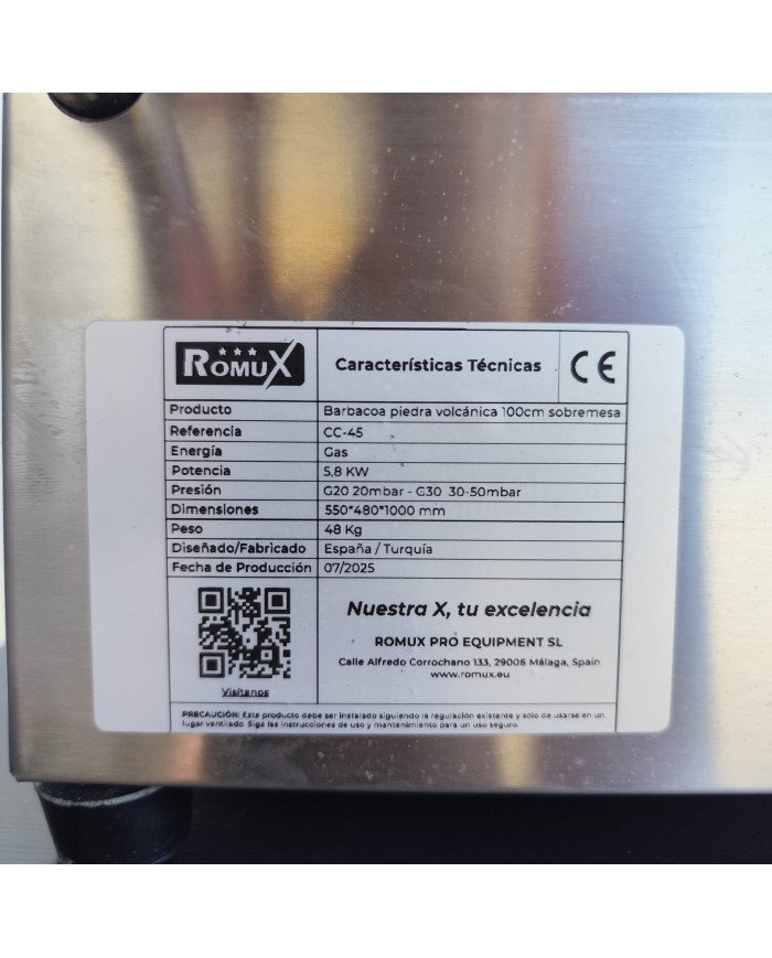 132. Barbacoa Industrial a Gas con Piedra Volcánica 100 cm Sobremesa (CC-45)