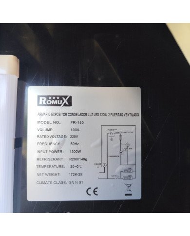 133. Armario Expositor de Congelación Modelo D Luz Led - 2 Puertas de Cristal Negro 1200 Litros Ventilado (FR-150)