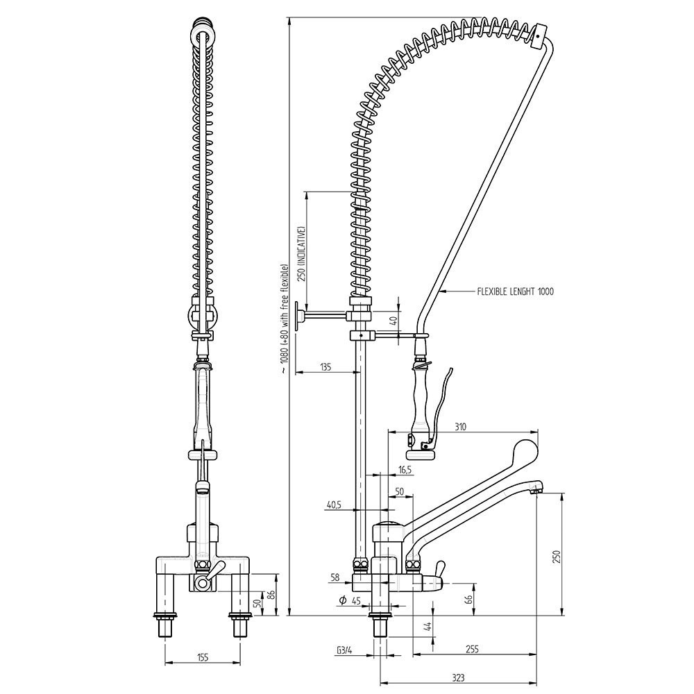 Grifo Ducha B Monomando 2 Aguas Pared | Equipamiento Industrial